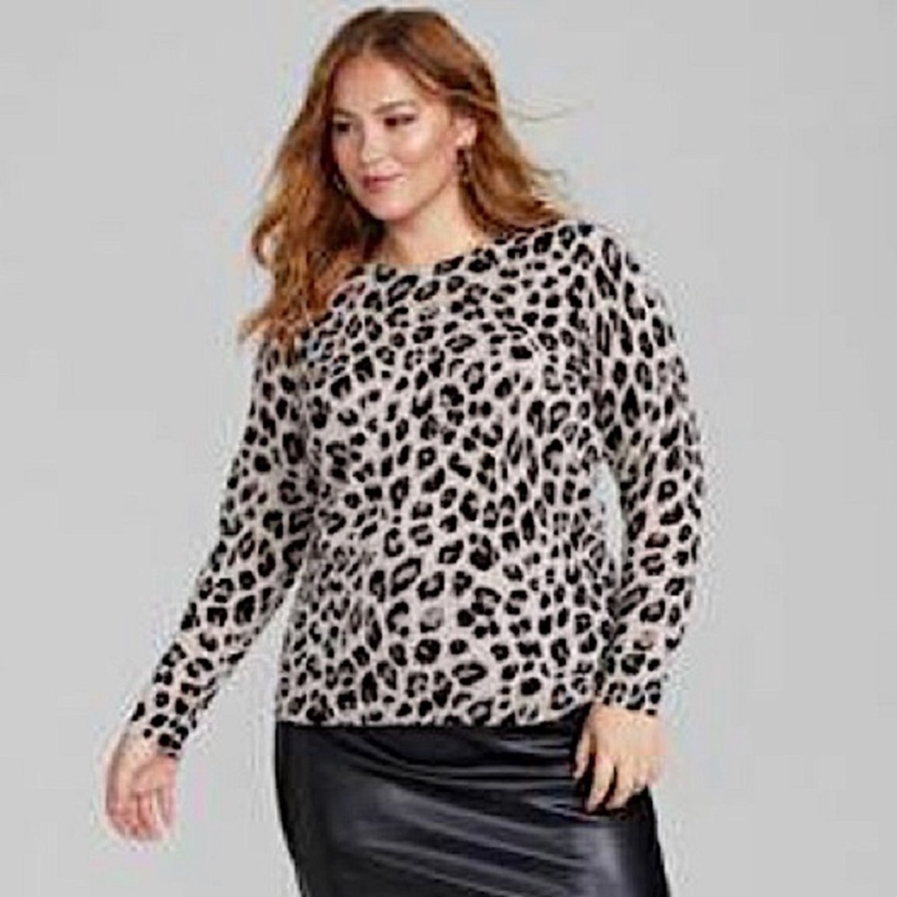 Charter Club - 100% Cashmere crew neck sweater - leopard print - grey/black